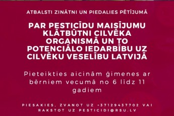 RSU zinātnieki aicina Kurzemes un Zemgales iedzīvotājus iesaistīties pētījumā par pesticīdiem