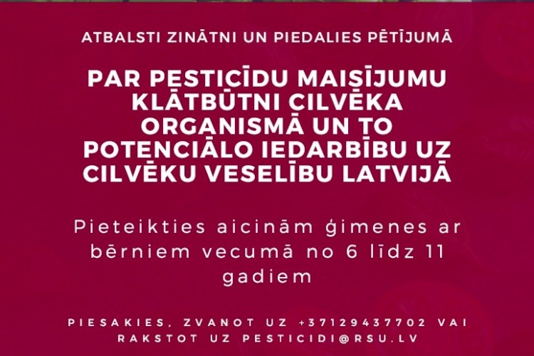 RSU zinātnieki aicina Kurzemes un Zemgales iedzīvotājus iesaistīties pētījumā par pesticīdiem